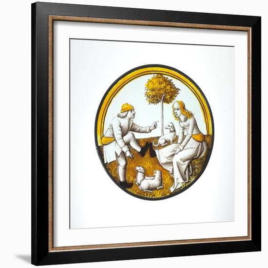 Roundel with Couple Playing at Quintain, c.1500-French School-Framed Giclee Print