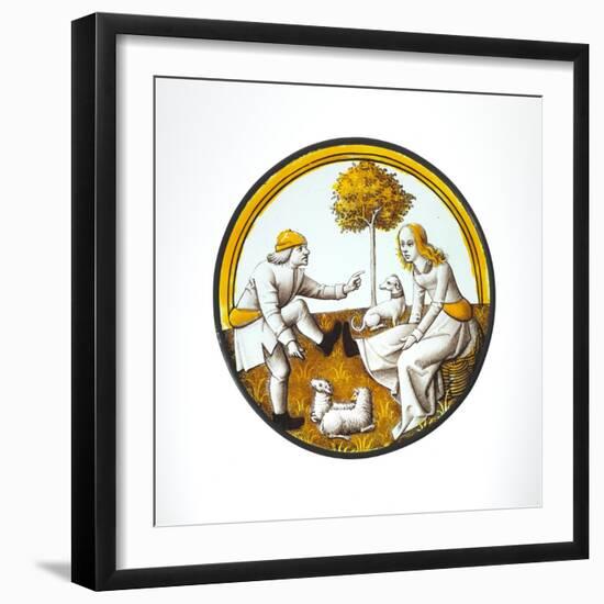 Roundel with Couple Playing at Quintain, c.1500-French School-Framed Giclee Print