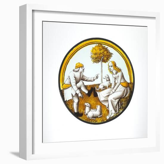 Roundel with Couple Playing at Quintain, c.1500-French School-Framed Giclee Print