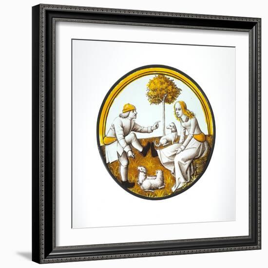 Roundel with Couple Playing at Quintain, c.1500-French School-Framed Giclee Print