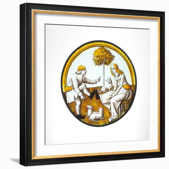 Roundel with Couple Playing at Quintain, c.1500-French School-Framed Giclee Print