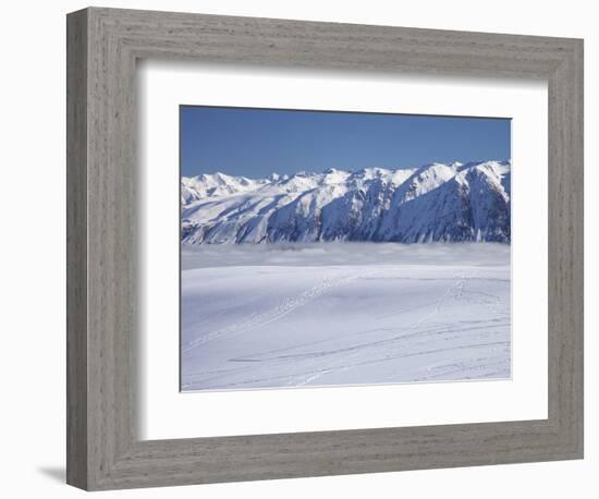 Roundhill Ski Area with Lake Tekapo and Hall Range, Mackenzie Country, South Island, New Zealand-David Wall-Framed Photographic Print
