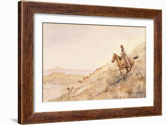 Rounding up Horses, (Watercolour on Paper)-Edward Borein-Framed Giclee Print