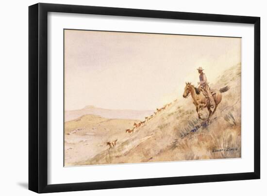 Rounding up Horses, (Watercolour on Paper)-Edward Borein-Framed Giclee Print