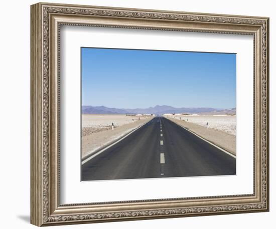 Routa 52 is crossing the Salar towards Chile. Landscape on the salt flats Salar Salinas Grandes-Martin Zwick-Framed Photographic Print