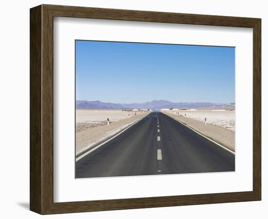 Routa 52 is crossing the Salar towards Chile. Landscape on the salt flats Salar Salinas Grandes-Martin Zwick-Framed Photographic Print