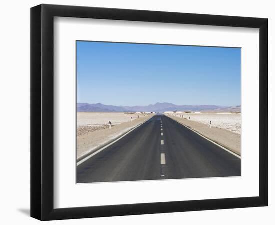 Routa 52 is crossing the Salar towards Chile. Landscape on the salt flats Salar Salinas Grandes-Martin Zwick-Framed Photographic Print