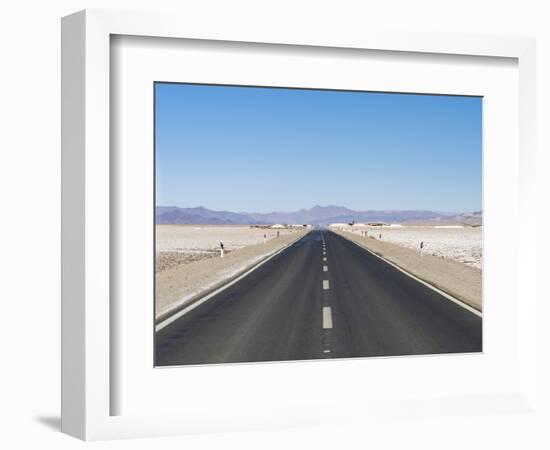 Routa 52 is crossing the Salar towards Chile. Landscape on the salt flats Salar Salinas Grandes-Martin Zwick-Framed Photographic Print