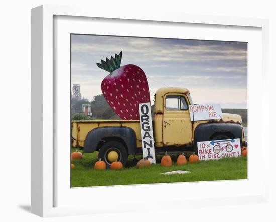 Route 1, Old Pickup Truck at Roadside Fruit Stand, Swanton, Central Coast, California, Usa-Walter Bibikow-Framed Photographic Print