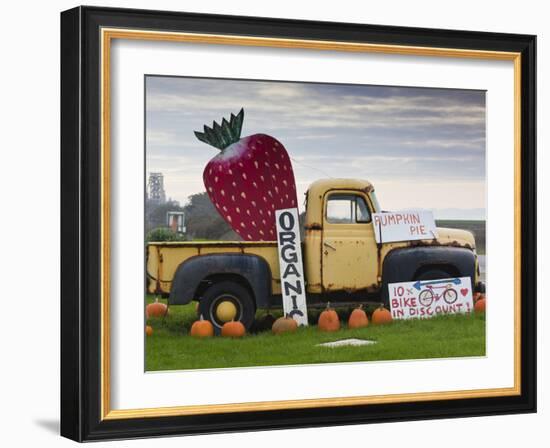 Route 1, Old Pickup Truck at Roadside Fruit Stand, Swanton, Central Coast, California, Usa-Walter Bibikow-Framed Photographic Print