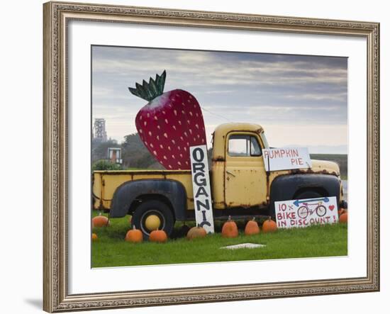 Route 1, Old Pickup Truck at Roadside Fruit Stand, Swanton, Central Coast, California, Usa-Walter Bibikow-Framed Photographic Print