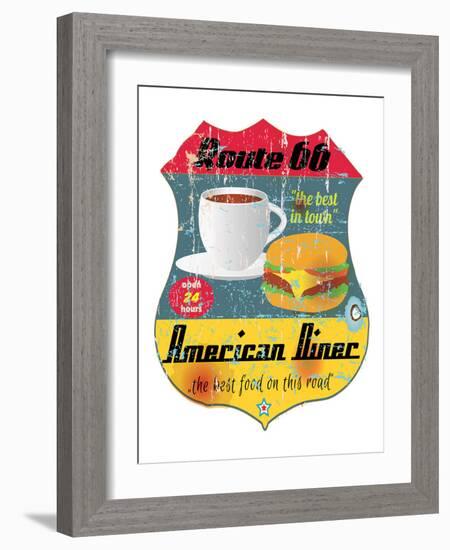 Route 66 American Diner Sign-null-Framed Art Print