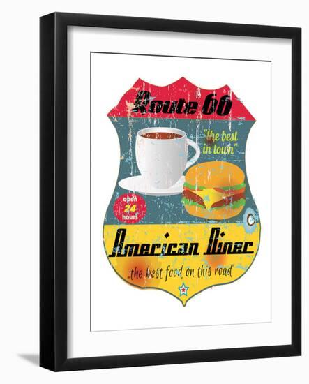 Route 66 American Diner Sign-null-Framed Art Print