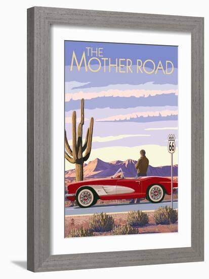 Route 66 - Corvette-Lantern Press-Framed Premium Giclee Print