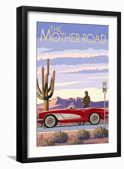 Route 66 - Corvette-Lantern Press-Framed Premium Giclee Print