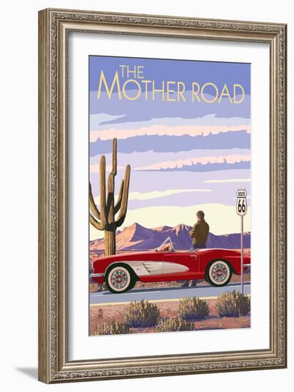 Route 66 - Corvette-Lantern Press-Framed Art Print
