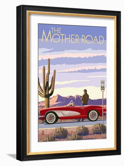 Route 66 - Corvette-Lantern Press-Framed Art Print