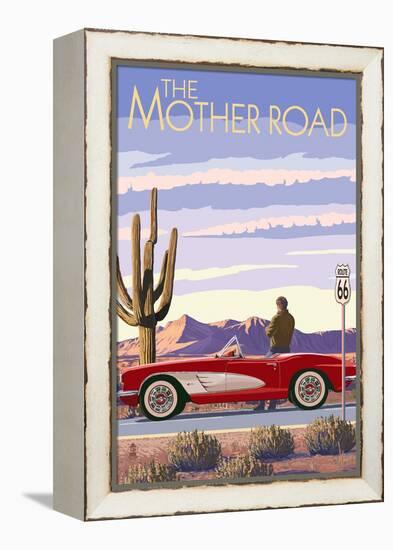 Route 66 - Corvette-Lantern Press-Framed Stretched Canvas