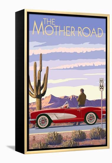 Route 66 - Corvette-Lantern Press-Framed Stretched Canvas