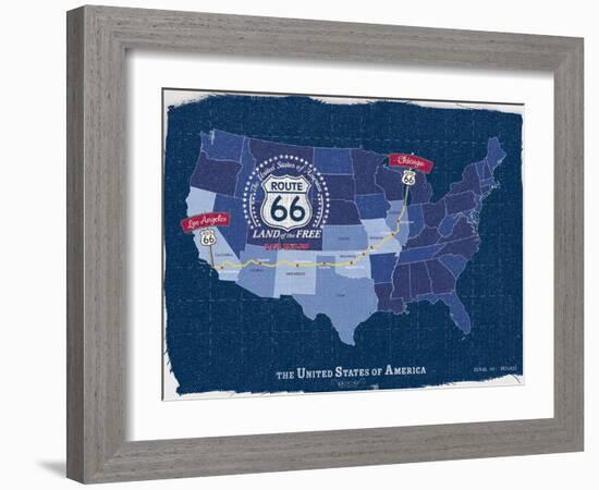 Route 66 Map-Tom Frazier-Framed Giclee Print