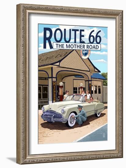 Route 66 - Service Station-Lantern Press-Framed Art Print