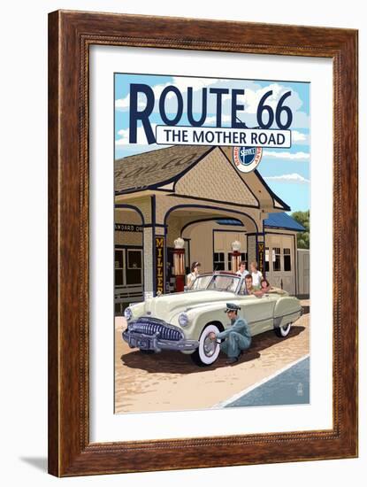 Route 66 - Service Station-Lantern Press-Framed Art Print