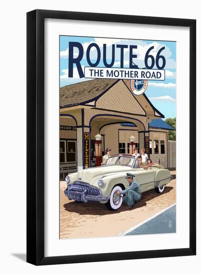 Route 66 - Service Station-Lantern Press-Framed Art Print