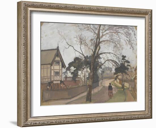 Route des environs de Londres avec chalet à gauche-Camille Pissarro-Framed Giclee Print