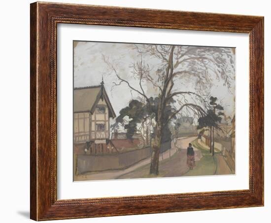 Route des environs de Londres avec chalet à gauche-Camille Pissarro-Framed Giclee Print