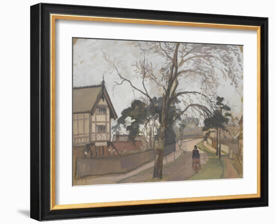 Route des environs de Londres avec chalet à gauche-Camille Pissarro-Framed Giclee Print