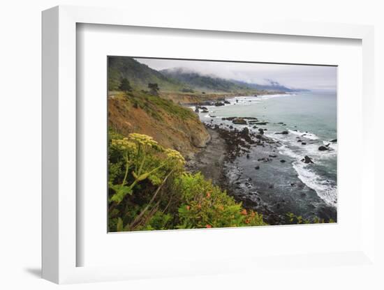 Route One along the Northern California coast. Undulating coastline with craggy rock and foliage.-Mallorie Ostrowitz-Framed Photographic Print