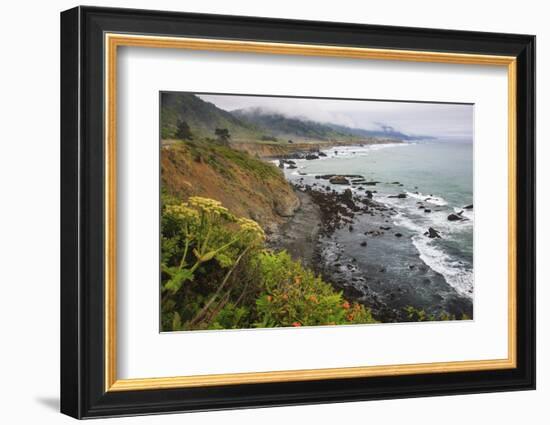 Route One along the Northern California coast. Undulating coastline with craggy rock and foliage.-Mallorie Ostrowitz-Framed Photographic Print