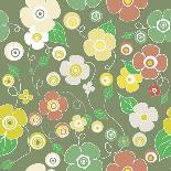 Seamless Colourful Pattern on Green Background-Rouz-Art Print