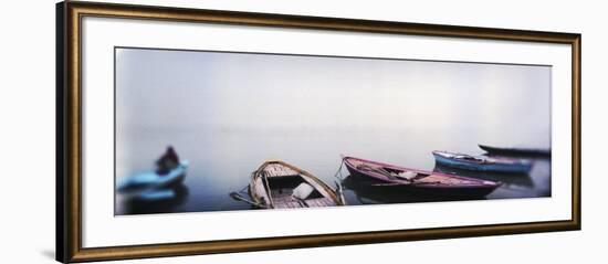 Row Boats in a River, Ganges River, Varanasi, Uttar Pradesh, India-null-Framed Photographic Print