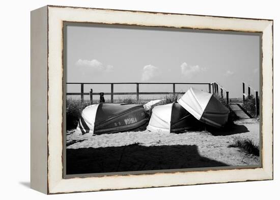 Row Boats on Ocean Beach Fire Island New York B/W-null-Framed Stretched Canvas