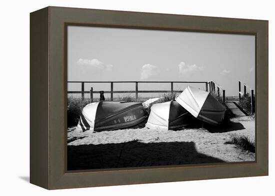 Row Boats on Ocean Beach Fire Island New York B/W-null-Framed Stretched Canvas
