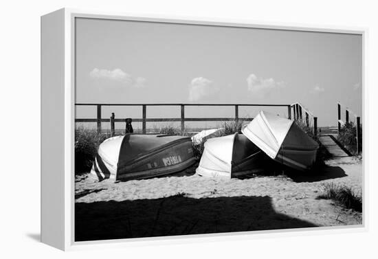 Row Boats on Ocean Beach Fire Island New York B/W-null-Framed Stretched Canvas