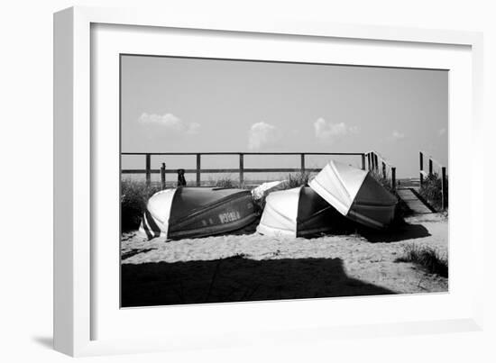 Row Boats on Ocean Beach Fire Island New York B/W-null-Framed Photo