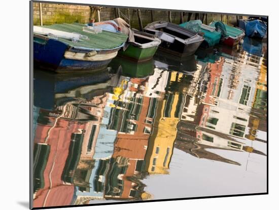 Row of Boats and Colorful Houses, Burano, Venice, Italy-Wendy Kaveney-Mounted Photographic Print