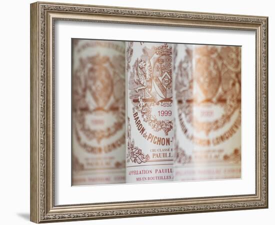 Row of Bottles, Chateau Baron Pichon Longueville, Pauillac, Medoc, Bordeaux, France-Per Karlsson-Framed Photographic Print