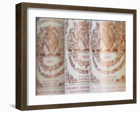 Row of Bottles, Chateau Baron Pichon Longueville, Pauillac, Medoc, Bordeaux, France-Per Karlsson-Framed Photographic Print