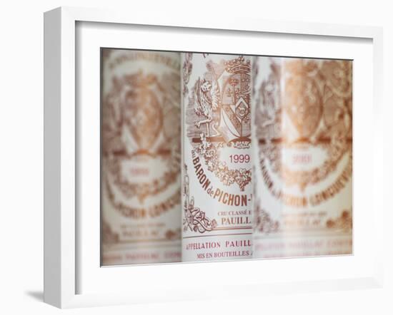 Row of Bottles, Chateau Baron Pichon Longueville, Pauillac, Medoc, Bordeaux, France-Per Karlsson-Framed Photographic Print