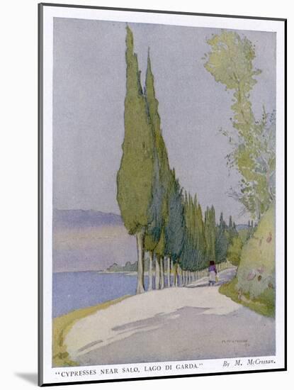 Row of Cypress Trees Edge the Path Near Salo Lake Garda-M. Mccrossan-Mounted Art Print