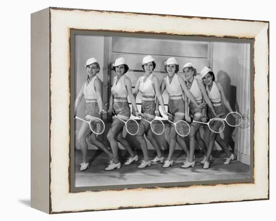 Row of Female Tennis Players in Matching Outfits-null-Framed Stretched Canvas