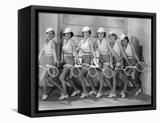 Row of Female Tennis Players in Matching Outfits-null-Framed Stretched Canvas