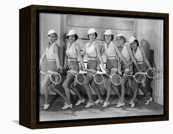 Row of Female Tennis Players in Matching Outfits-null-Framed Stretched Canvas