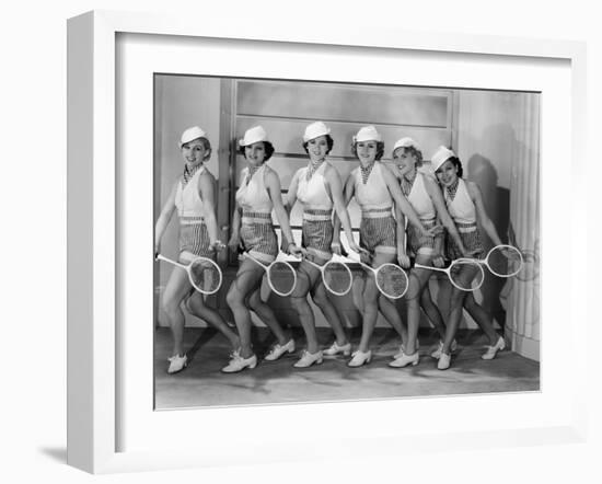 Row of Female Tennis Players in Matching Outfits-null-Framed Photo