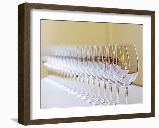 Row of Glasses for Tasting, Chateau Baron Pichon Longueville, Pauillac, Medoc, Bordeaux, France-Per Karlsson-Framed Photographic Print