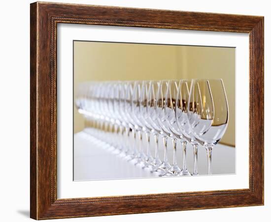 Row of Glasses for Tasting, Chateau Baron Pichon Longueville, Pauillac, Medoc, Bordeaux, France-Per Karlsson-Framed Photographic Print