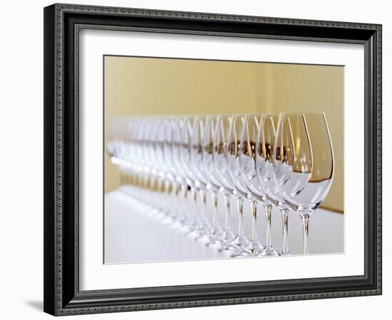 Row of Glasses for Tasting, Chateau Baron Pichon Longueville, Pauillac, Medoc, Bordeaux, France-Per Karlsson-Framed Photographic Print